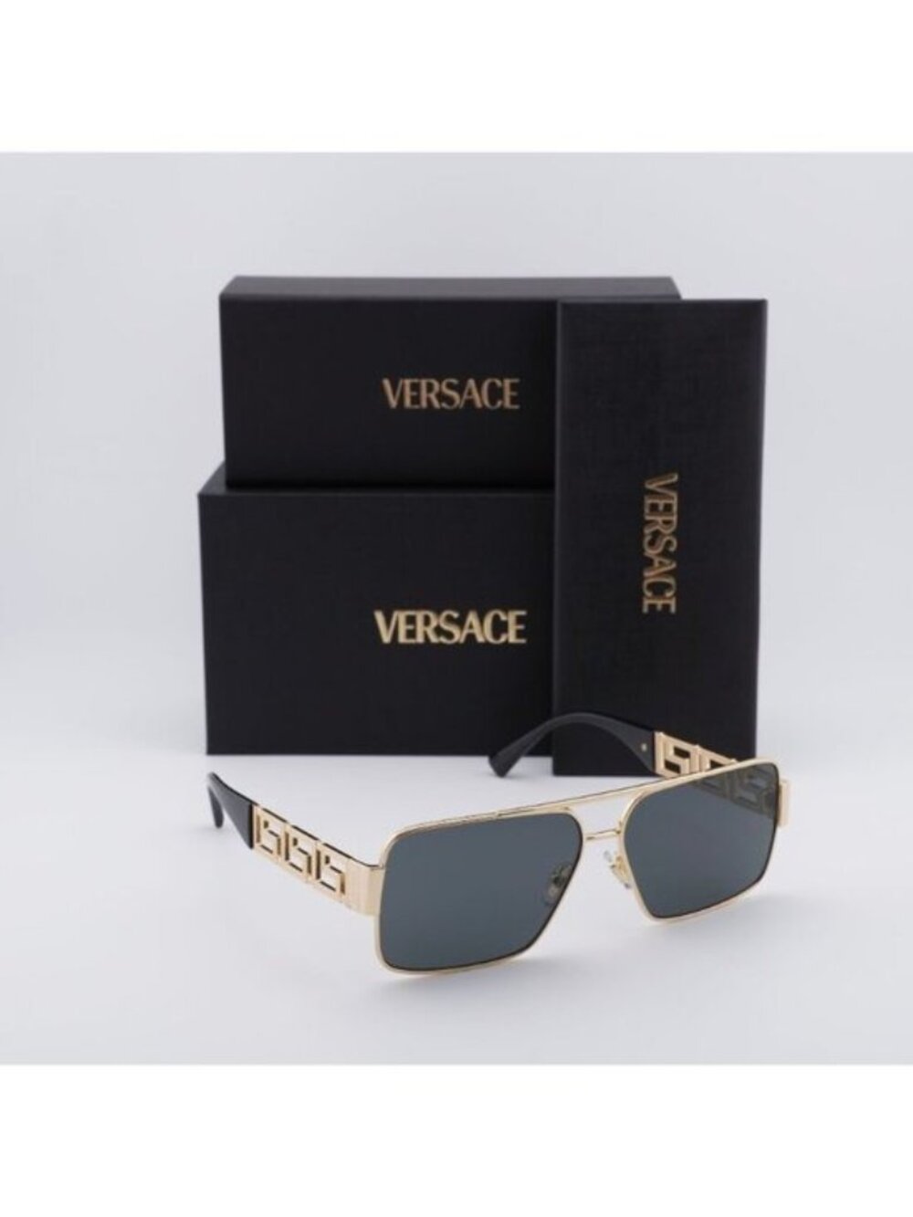 Versace VE2290 100287 Rectangle Sunglasses - Gold / Grey